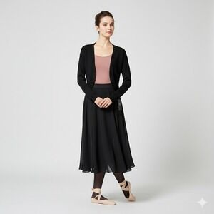 Black Cropped Open Front Cardigan Ribbed Knit Shrug Balletcore Minimalist S NWT